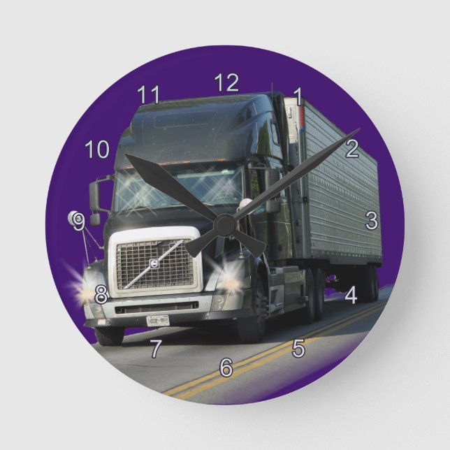 Heavy Transport Black Cargo Truck Art Wall Clock (Front)