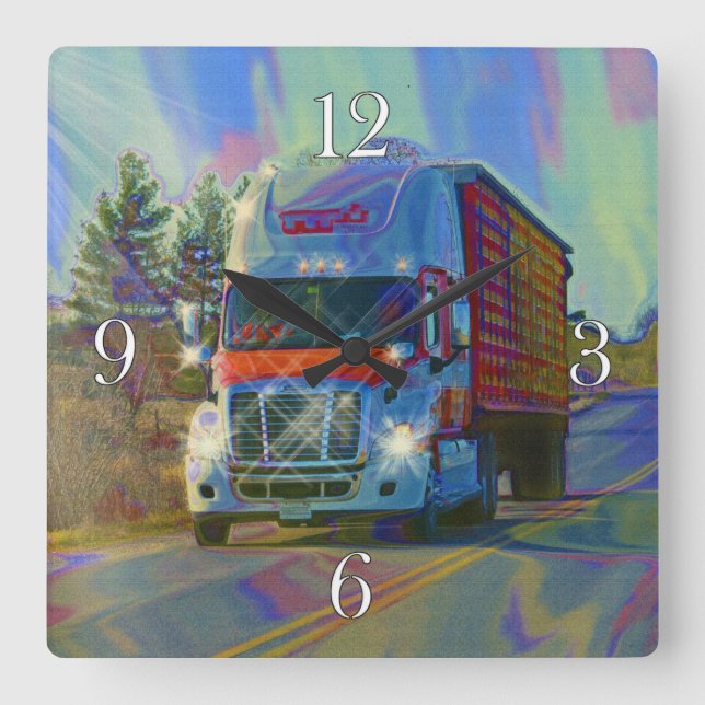 Heavy Transport Red Truck Wall Clock (Front)