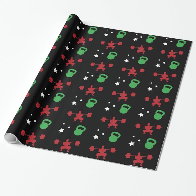 HeavyLifting Kettlebell Stars Pattern Wrapping Paper (Unrolled)