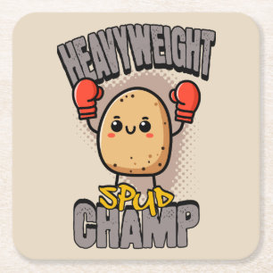 Heavyweight Spud Champ Boxing Potato Square Paper Coaster