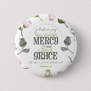 Hebrew 4:16 quotes with floral art white ver 6 cm round badge