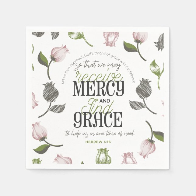 Hebrew 4:16 quotes with floral art white ver napkin (Front)