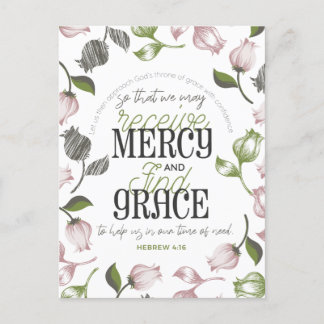 Hebrew 4:16 quotes with floral art white ver postcard