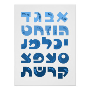 Hebrew Alef-Bet in Ombre Blue Jewish Children Poster