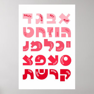 Hebrew Alef-Bet in Ombre Red-Pink Jewish Children Poster