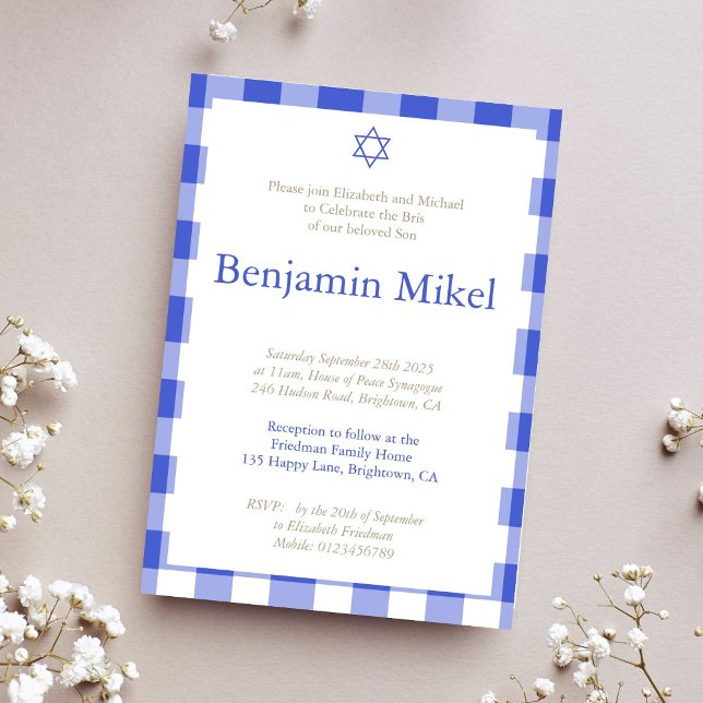 Hebrew Brit Milah Baby Boy Jewish Blue Invitation (Creator Uploaded)