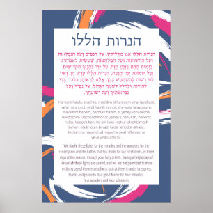 Hebrew & English Hanerot Halalu Hanukkah Prayer Poster