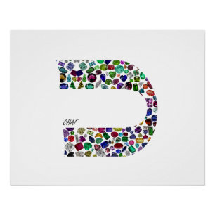 Hebrew Letter 'CHAF' made with Gems in All Colours Poster