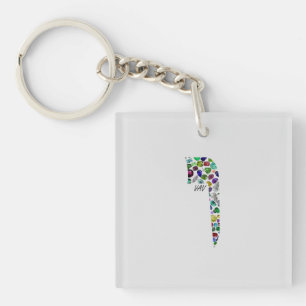 Hebrew Letter VAV made with Gemstones Key Ring