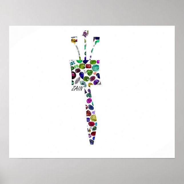 Hebrew Letter ZAIN made with Gemstones Poster (Front)