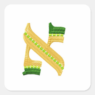 Hebrew Letters Embroidery-Style Alef Square Sticker