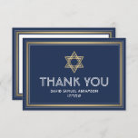 Hebrew Name Bar Mitzvah Star of David Navy & Gold Thank You Card<br><div class="desc">Express gratitude to family and friends for sharing your bar mitzvah celebration with elegant customised thank you cards. All wording is simple to personalise or delete. If you prefer to hand write your message of thanks, simply delete the example text. This navy blue, white and gold template design features English...</div>