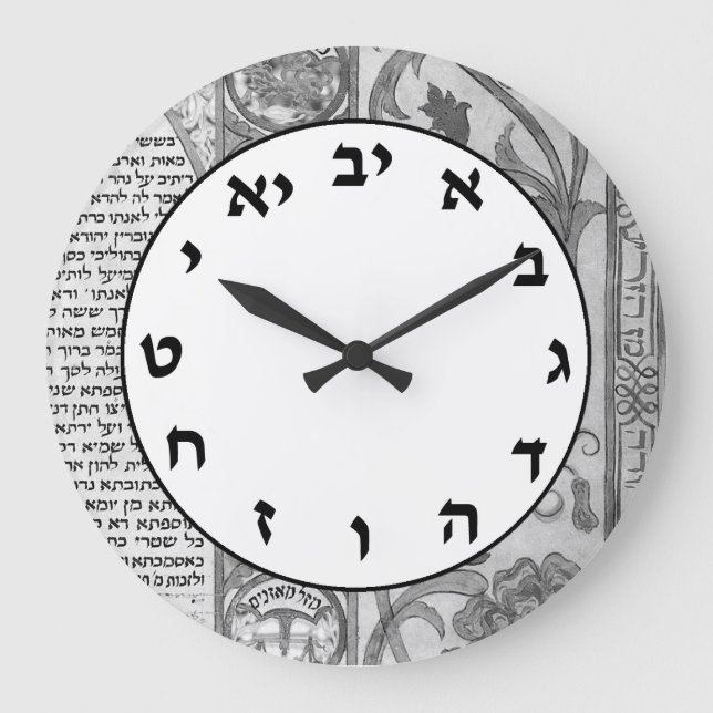 Hebrew Number Clock Jewish Letters Grey Vintage (Front)