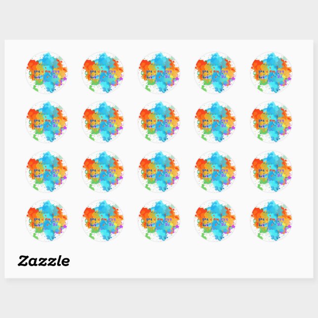 Hebrew "Shalom" with Paint Splashes Background   Classic Round Sticker (Sheet)