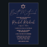 Hebrew Simple Rose Gold Burgundy Red Bat Mitzvah Invitation<br><div class="desc">This elegant, minimalist, and chic Bat Mitzvah invitation is the perfect choice for your daughter on her special day. It features a simple and modern faux rose gold typography design with the star of David on a navy blue background. It also displays custom typography of the Hebrew name of your...</div>