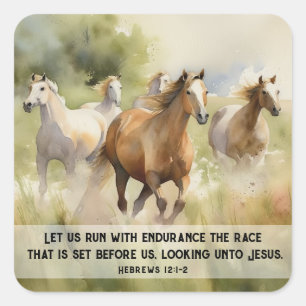 Hebrews 12 1-2 Let us Run with Endurance Bible  Square Sticker