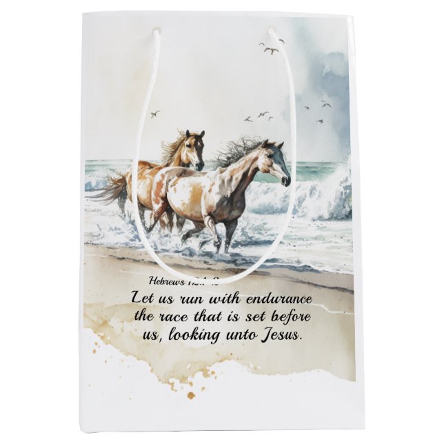 Hebrews 12 1-2 Run with Endurance Horse Bible Medium Gift Bag (Front)
