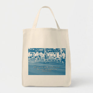 Hebrews 12:1 Let us run the race Tote Bag
