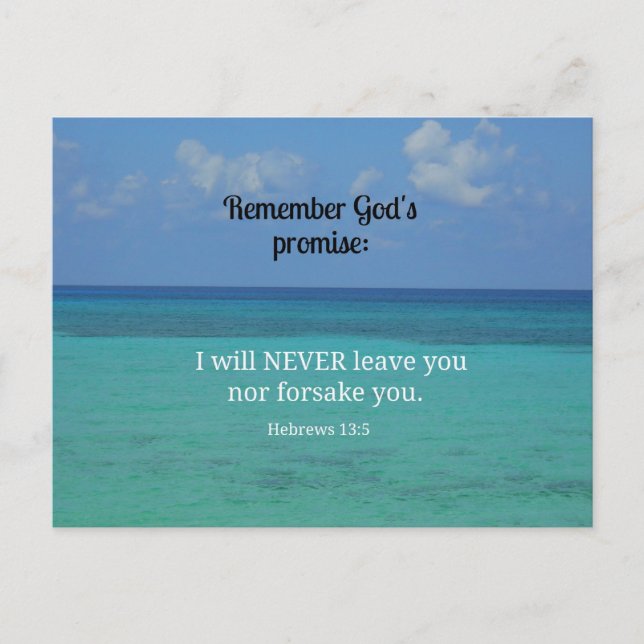 Hebrews 13:5 I will never leave you nor forsake... Postcard (Front)