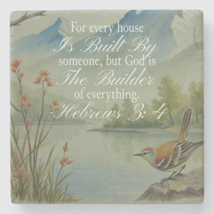 Hebrews 3:4 God the Builder Scripture Christian Stone Coaster