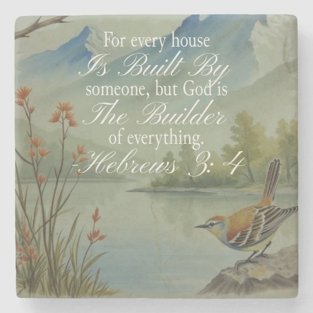 Hebrews 3:4 God the Builder Scripture | Christian  Stone Coaster (Front)
