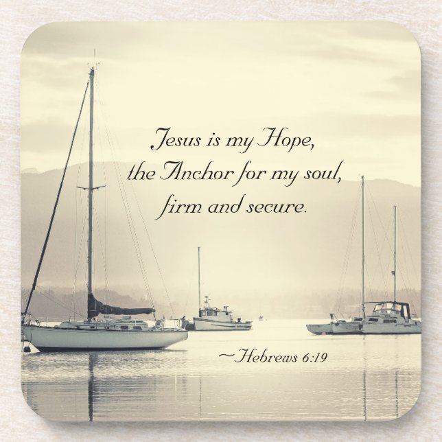Hebrews 6:19 Jesus Anchor for my soul, Sailboats Coaster (Front)