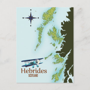 Hebrides Scotland travel map. Postcard