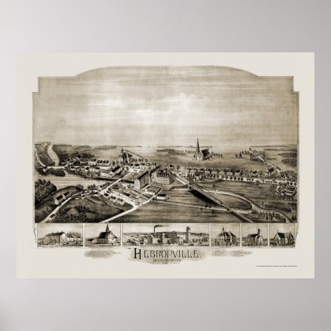 Hebronville, MA Panoramic Map - 1891 Poster (Front)