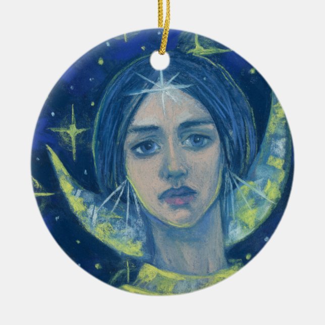 Hecate, Moon goddess, pastel painting, fantasy art Ceramic Tree Decoration (Front)