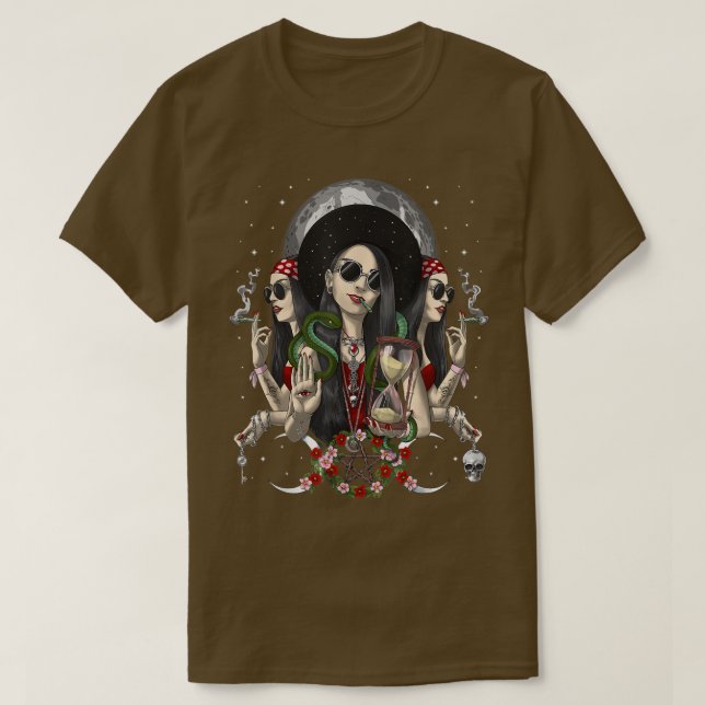 Hecate Triple Moon Goddess Pagan Witch Gothic Wicc T-Shirt (Design Front)