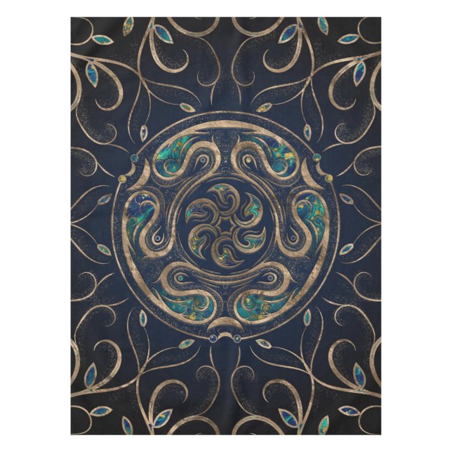 Hecate Wheel Ornament Marble and Gold Tablecloth (Front)