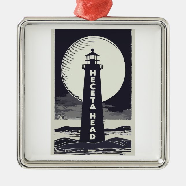 Heceta Head Lighthouse Oregon Moon Metal Tree Decoration (Front)