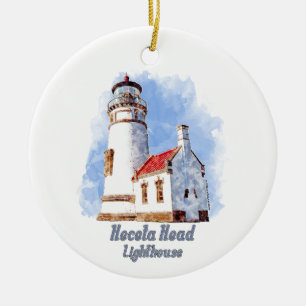 Heceta Head Lighthouse Watercolor - Oregon Ceramic Tree Decoration