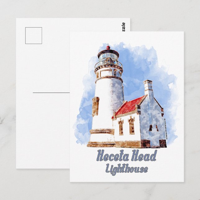 Heceta Head Lighthouse Watercolor - Oregon Postcard (Front/Back)