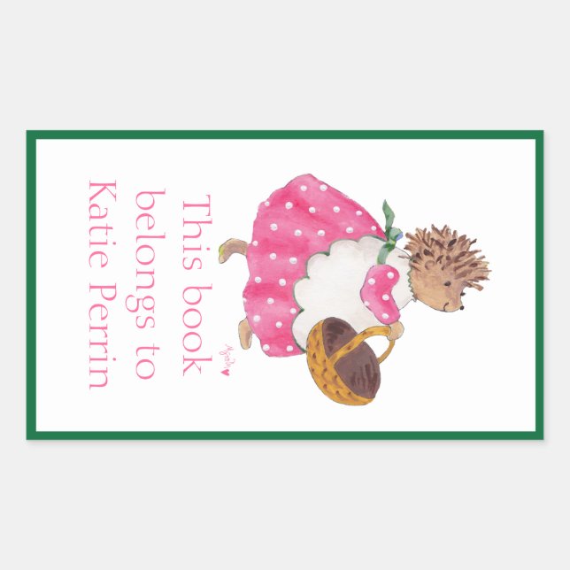 Heddy hedgehog bookplate rectangular sticker (Front)