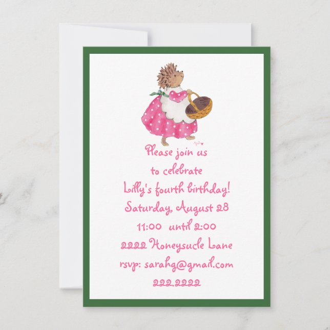 Heddy Hedgehog invitation (Front)