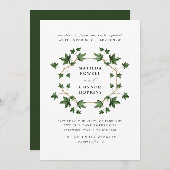 Hedera |  Forest Ivy Botanical geometric Wedding Invitation (Front/Back)