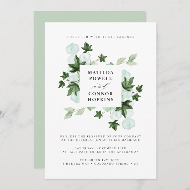 Hedera | Green Ivy Eucalyptus Botanical Wedding Invitation (Front/Back)