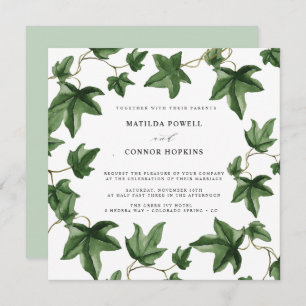 Hedera Green Ivy Leaves Botanical Wedding Invitation