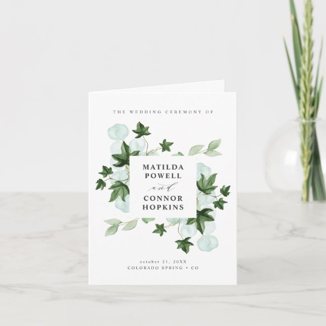 Hedera | Ivy Leaves Botanical Wedding Program Invitation (Front)