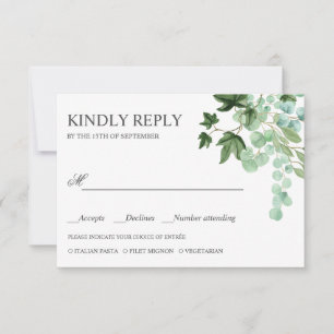 Hedera Ivy leaves WEDDING RSVP MEAL CHOICE Card