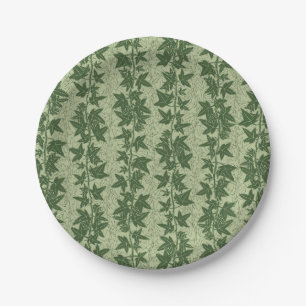 Hedera Ivy Vines - botanical green D_L pattern. Paper Plate