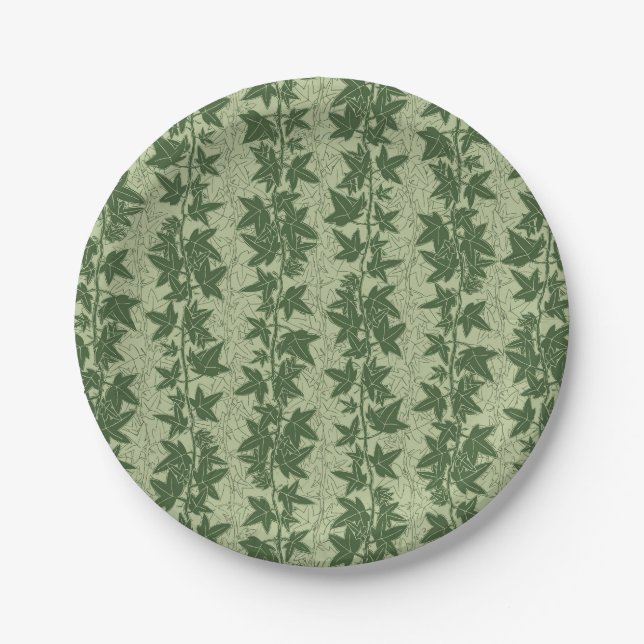 Hedera Ivy Vines - botanical green D_L pattern. Paper Plate (Front)