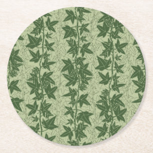 Hedera Ivy Vines - botanical green D_L pattern. Round Paper Coaster
