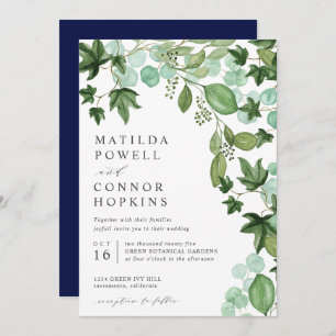 Hedera   Modern IVY Eucalyptus Botanical Wedding Invitation
