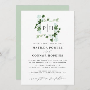 Hedera Monogram Ivy Eucalyptus Botanical Wedding Invitation