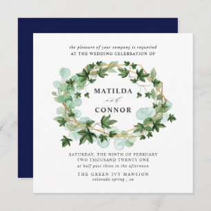 Hedera   Navy Ivy Frame Botanical  Wedding Invitation