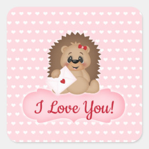 Hedge Hog Valentine Letter Mail I Love You Sticker