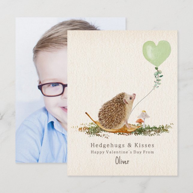 Hedge Hugs & Kisses Classroom Valentine Photo Postcard (Front/Back)