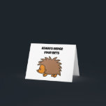 Hedge Your Bets Hedgehog Funny Gambling Cartoon Card<br><div class="desc">This charming little hedgie takes the phrase "hedge your bets" to heart! Whether you're playing it safe in love, work, or Vegas, this adorable cartoon of a brown hedgehog in profile reminds you to stay cautious and prepared for whatever life throws your way. With the words “Hedge Your Bets” in...</div>
